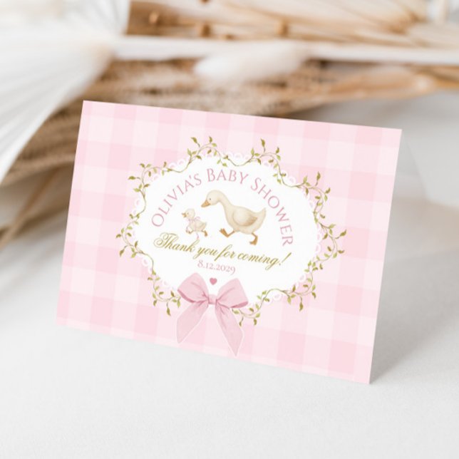 Coquette Silly Goose Pink Gingham Baby Shower Tack Kort (Skapare uppladdad)