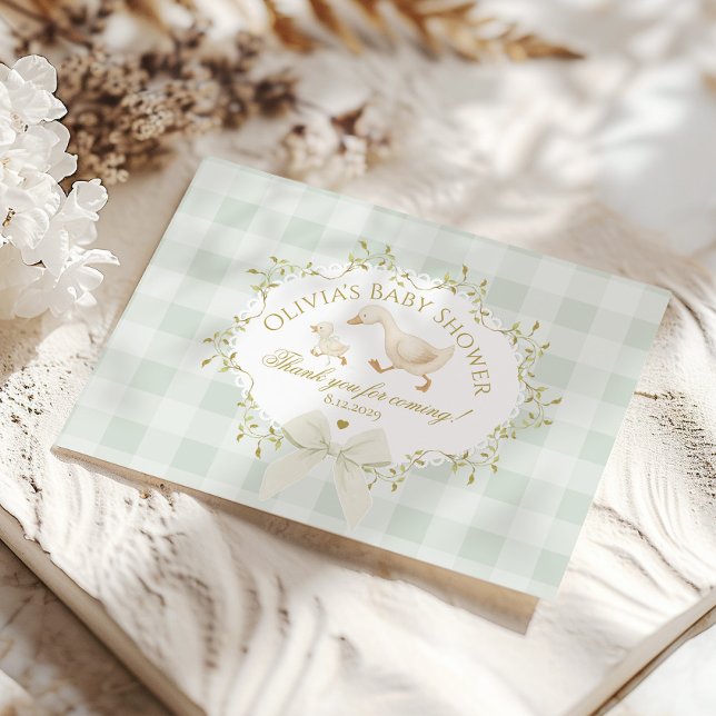 Coquette Silly Goose Sage Gingham Baby Shower Tack Kort (Skapare uppladdad)