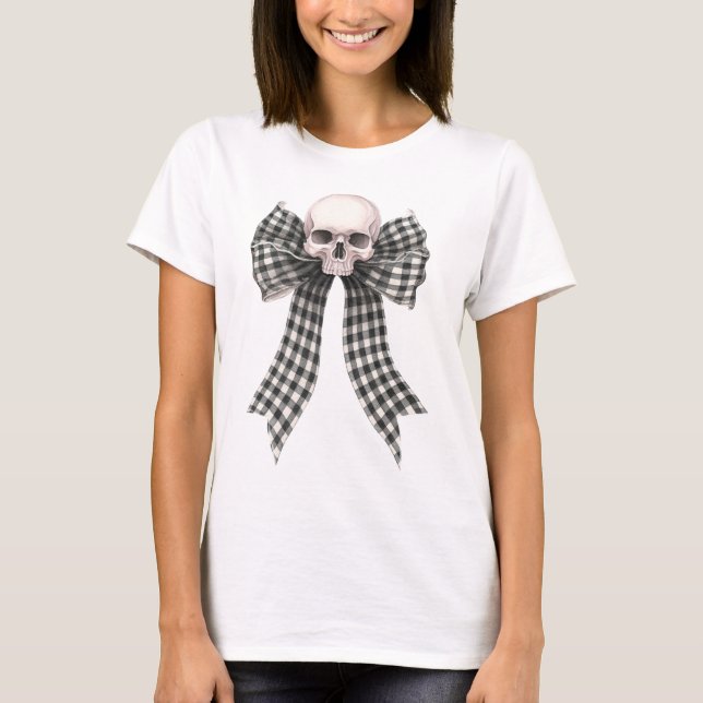 Coquette Skull Bow Gingham Gothic T Shirt (Framsida)