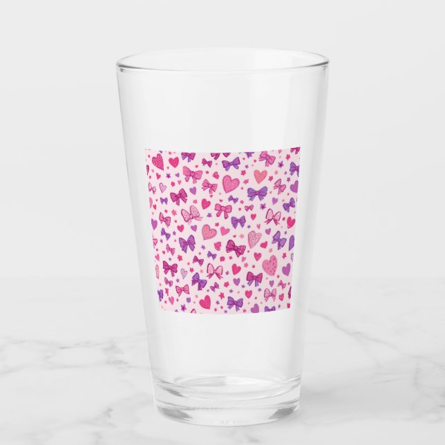 Coquette stil rosa lila slinga & hjärta mönster glaskopp (Framsida)