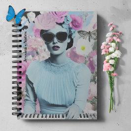 Coquette Stil Rosa och Blue Retro Pop Art Collage Anteckningsbok