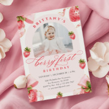 Coquette Strawberry 1:a födelsedagsinbjudan