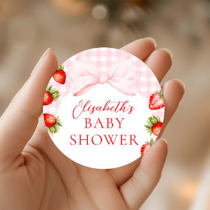 Coquette Strawberry Baby Shower Runt Klistermärke