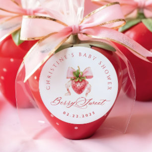 Coquette Strawberry Baby Shower Runt Klistermärke