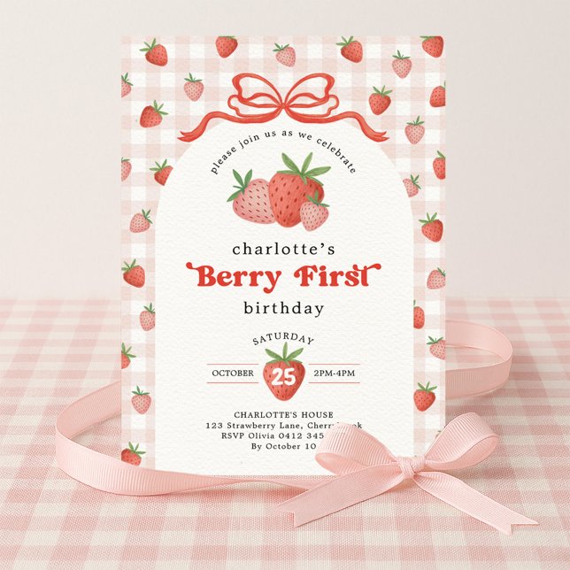 Coquette Strawberry Berry First 1st Birthday Inbjudningar (Skapare uppladdad)