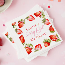 Coquette Strawberry Bow Berry Första födelsedag Pappersservett
