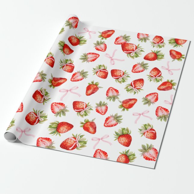 Coquette Strawberry Bow Presentpapper (Utrullad)