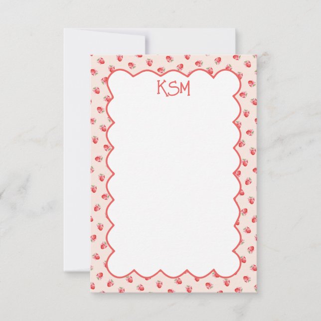 Coquette Strawberry Monogram Stationery Tack Kort (Framsida)