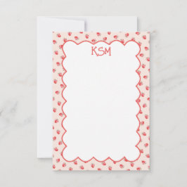 Coquette Strawberry Monogram Stationery Tack Kort