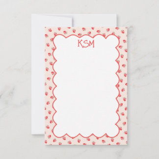 Coquette Strawberry Monogram Stationery Tack Kort