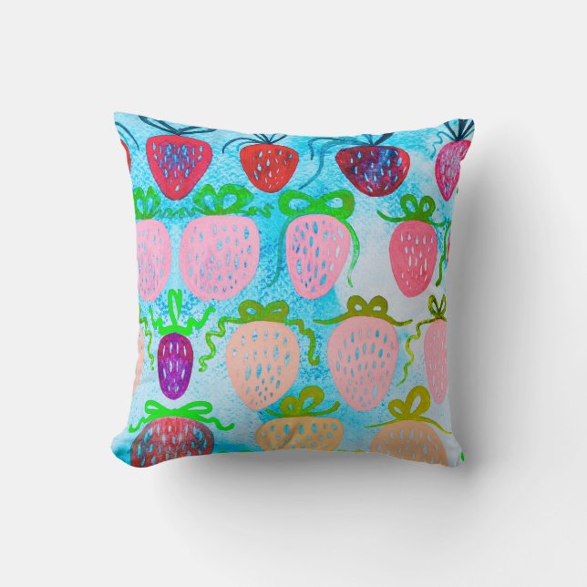Coquette Strawberry Watercolor Girls Room Pillow Kudde (Framsida)