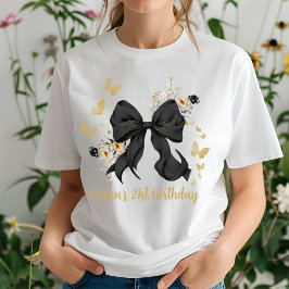 Coquette Svart Båge Vildblommor Födelsedag T Shirt
