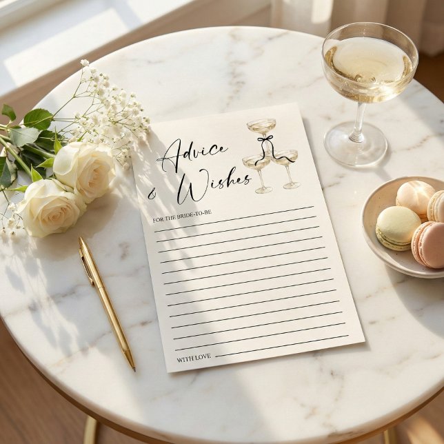 Coquette Svart Band Bröllopsfest Råd och (Elegant Champagne Tower Black Bow Bridal Shower Advice and Wishes Card)