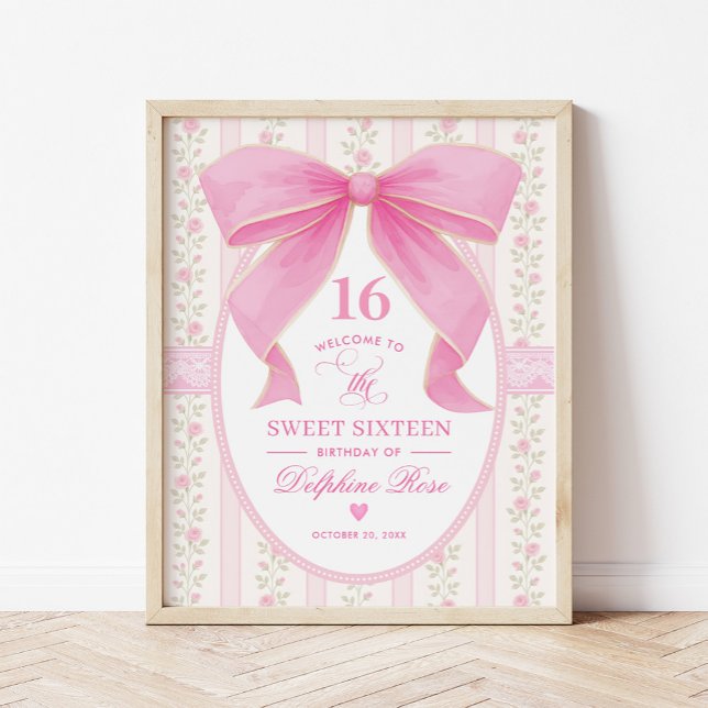 Coquette Sweet 16 Pink Bow Roses Welcome Poster (Skapare uppladdad)
