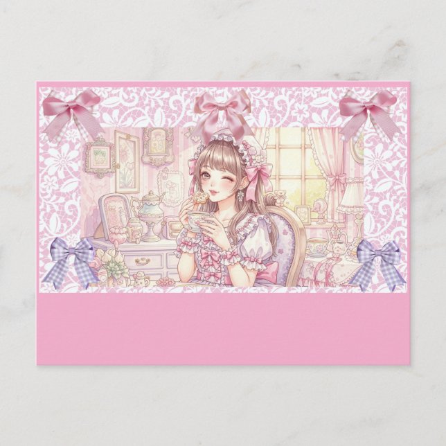 Coquette Tea Time – Pastel Ribbon  Helg Vykort (Framsida)