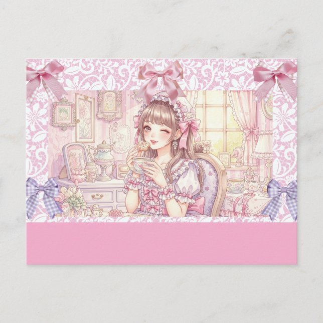 Coquette Tea Time – Pastel Ribbon  Helg Vykort (Framsida)