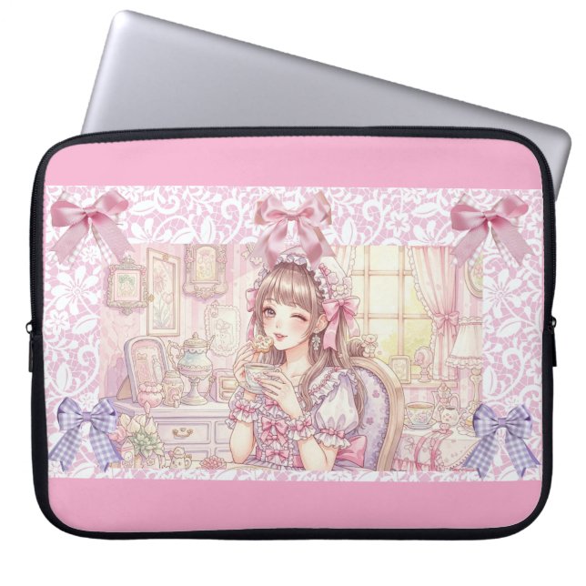 Coquette Tea Time – Pastel Ribbon  Laptop Fodral (Framsidan)