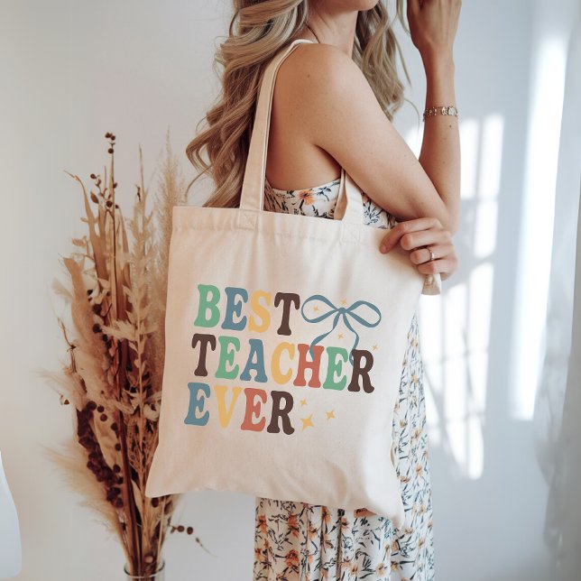 Coquette Teacher Bag, Retro Best Teacher någonsin  Tygkasse (best teacher ever tote, retro teacher bag, teacher appreciation gift, teacher birthday gift,)