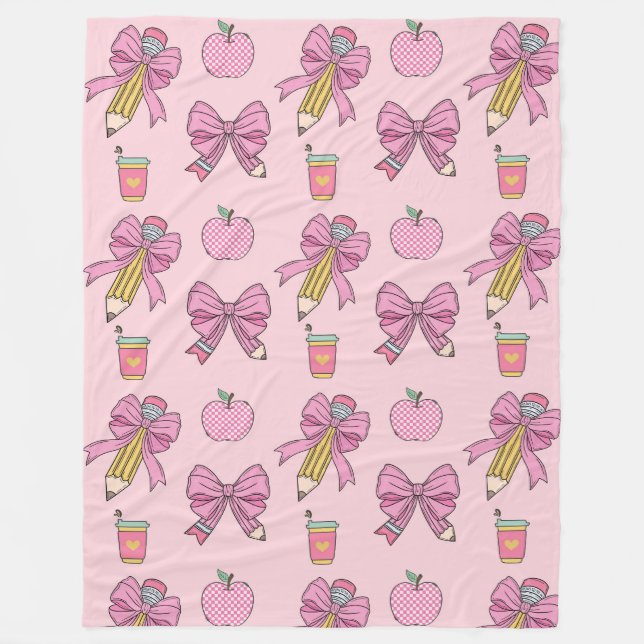 Coquette Teacher Pencil Bows Fleece Blanket Gift (Framsidan)