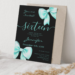 Coquette Turcos Teal Bow Sweet 16 Party Black Inbjudningar