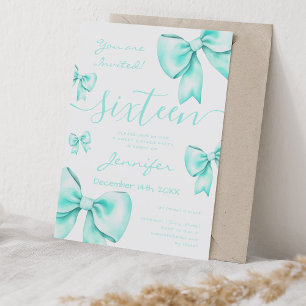 Coquette Turcos Teal Bow Sweet 16 Party Inbjudningar