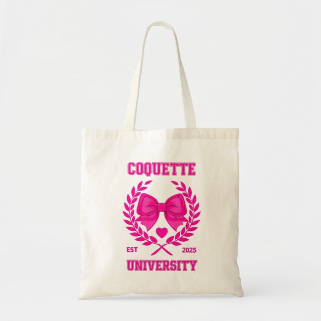 Coquette Universiteten Tote Bag - Rosa Bow Preppy  Tygkasse (Framsidan)