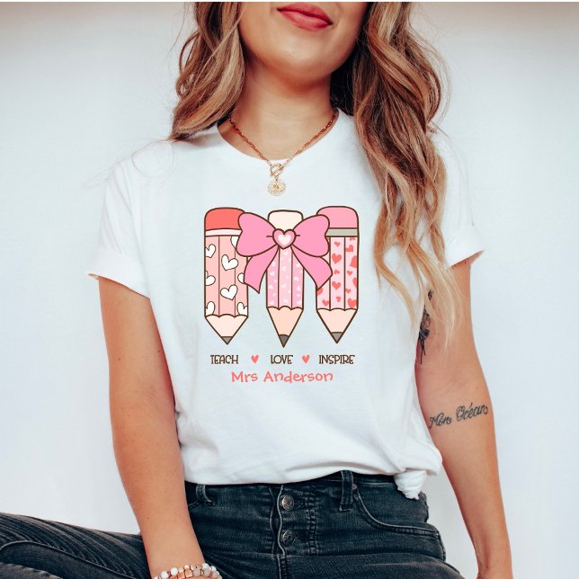 Coquette Valentine Teacher Pencils Personalized T Shirt (Skapare uppladdad)