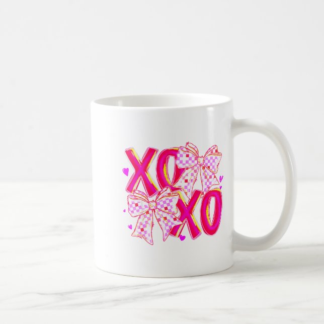 Coquette Valentine Xoxo Funny Valentine Bow Hearts Kaffemugg (Höger)