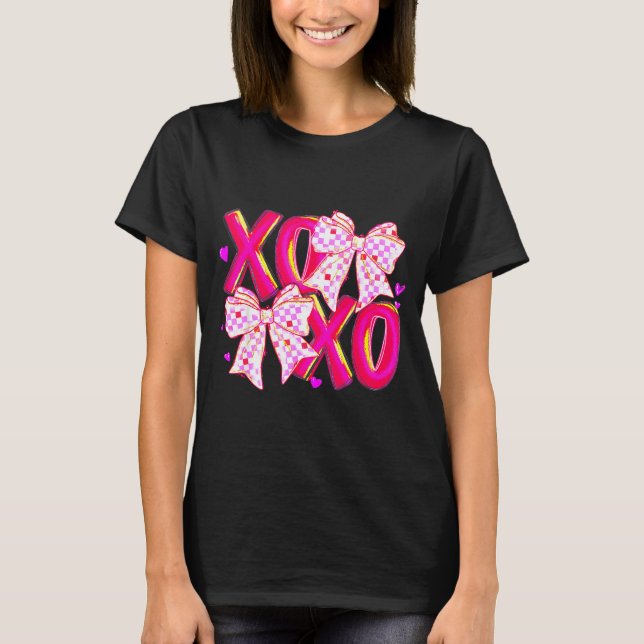 Coquette Valentine Xoxo Funny Valentine Bow Hearts T Shirt (Framsida)