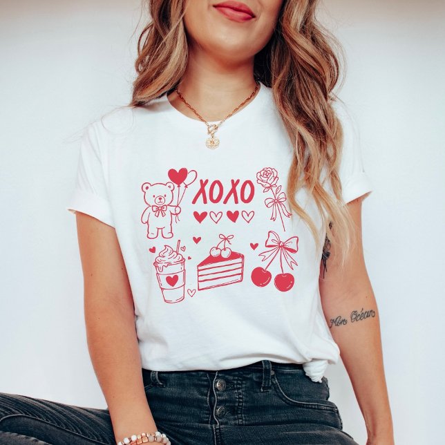 Coquette Valentine XOXO Teddy Bear & Cherries T Shirt (Skapare uppladdad)