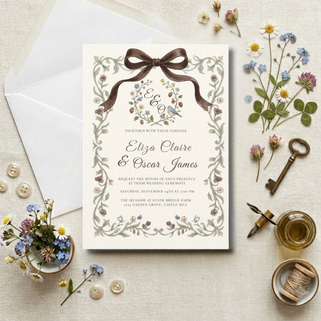 Coquette Vildblomsäng Bröllop Inbjudningar (Coquette Wildflower Meadow Wedding Invitation)