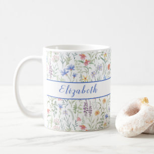Coquette Vildblomsäng Personlig Blå Kaffemugg