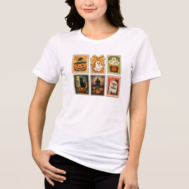 Coquette Vintage Halloween Frimärke T Shirt (Framsida)