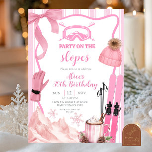Coquette Vinter Rosa pastell Ski födelsedag Inbjudningar