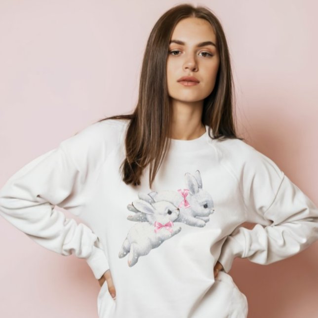Coquette: Vita kaniner med Rosa båge T Shirt (Skapare uppladdad)