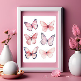 Coquette Wall Art Ljus rosa Butterflies Poster