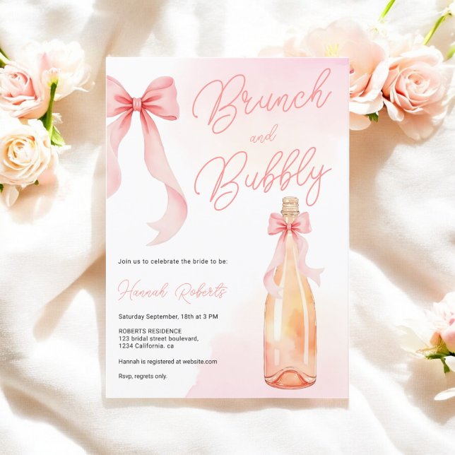 Coquette Watercolor Brunch Bubly Möhippa Inbjudningar (Coquette Watercolor Brunch Bubbly Bridal Shower Invitation)
