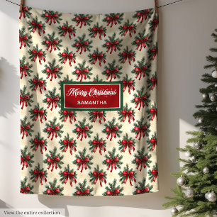 Coquette Watercolor jul Bows Festive Blanket Fleecefilt