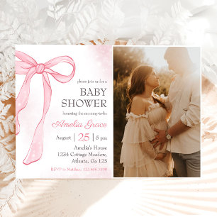 Coquette Watercolor Rosa Cute Bow Baby Shower Inbjudningar