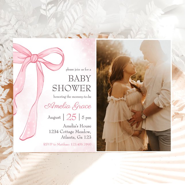 Coquette Watercolor Rosa Cute Bow Baby Shower Inbjudningar (Skapare uppladdad)