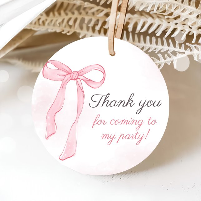 Coquette Watercolor Rosa Cute Bow Birthday Gåvor Etiketter (Skapare uppladdad)
