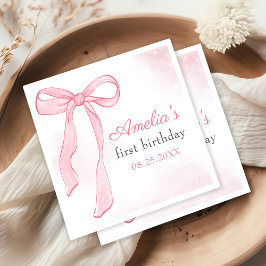 Coquette Watercolor Rosa Cute Bow Birthday Pappersservett