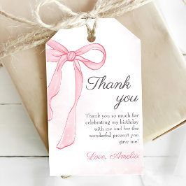 Coquette Watercolor Rosa Cute Bow Birthday Presentetikett
