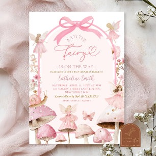 Coquette White and Rosa Fairy Mushroom Baby Shower Inbjudningar