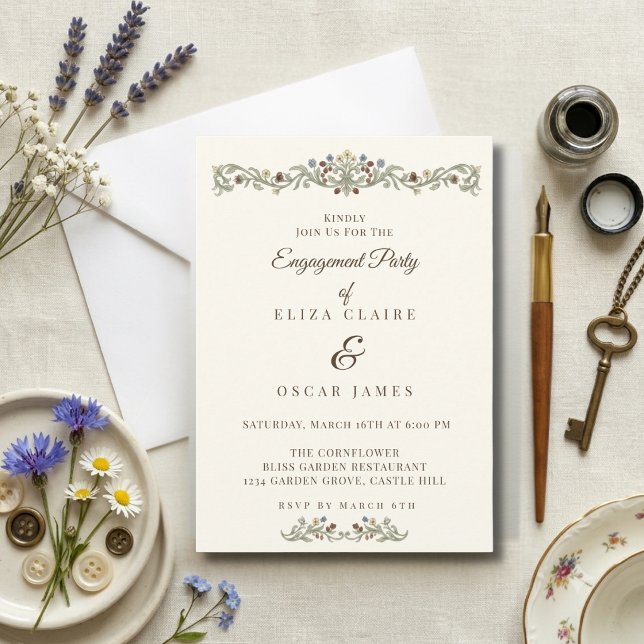 Coquette Wildflower äng bröllopsförlovningsfest Inbjudningar (Coquette Wildflower Meadow Engagement Party Invitation)