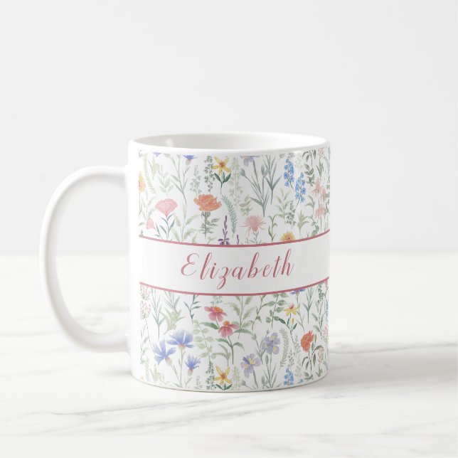 Coquette Wildflower Äng Personlig Rosa Kaffemugg (Vänster)
