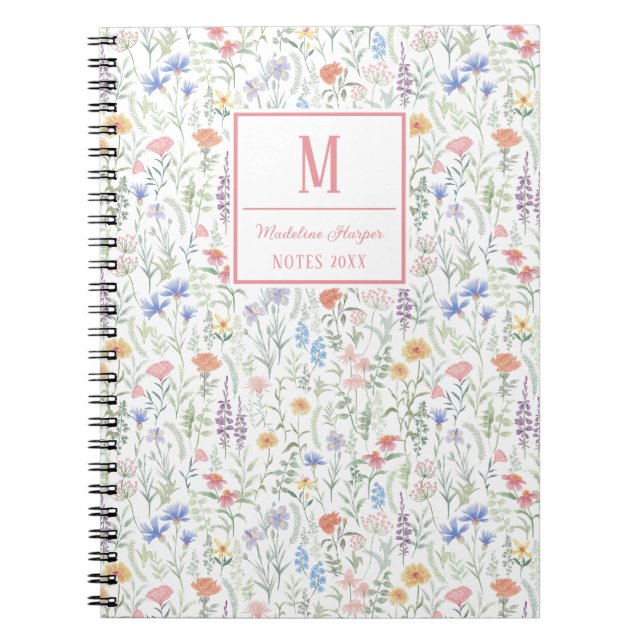 Coquette Wildflower Meadow Personalised Pink Anteckningsbok (Framsidan)