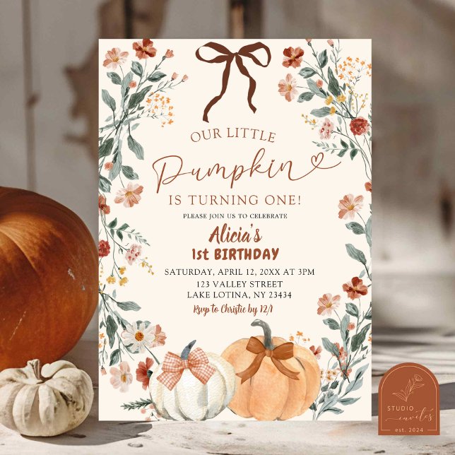 Coquette Wildflower Pumpkin 1st Birthday  Inbjudningar (Skapare uppladdad)