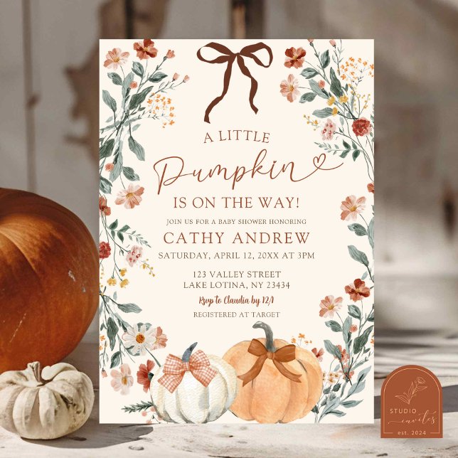 Coquette Wildflower Pumpkin Baby Shower Invitation Inbjudningar (Skapare uppladdad)