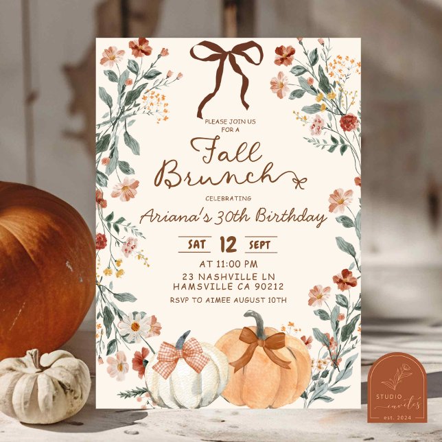 Coquette Wildflower Pumpkin Fall Brunch Birthday  Inbjudningar (Skapare uppladdad)